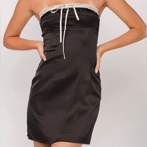 Harper Black Ribbon Trim Strapless Mini Dress